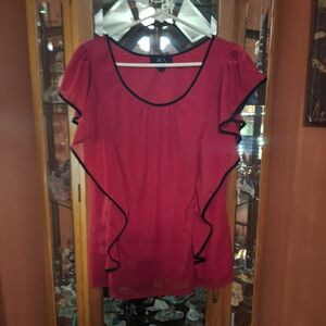Kasper Red Blouse with Black Trim